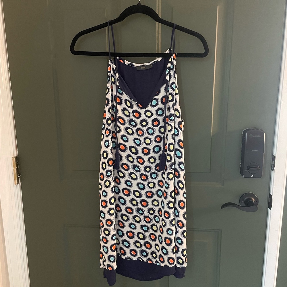 Polka Dot Print Navy Trim Slip Dress